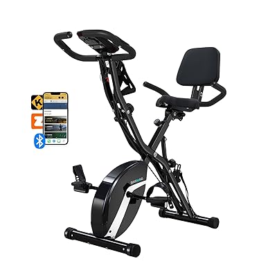 BARWING Stationary Exercise Bike for Home Workout, 5 IN 1 Foldable Indoor Cycling Bike for Seniors, 350LB Capacity, 16-Level Magnetic Resistance, Seat Backrest Adjustments