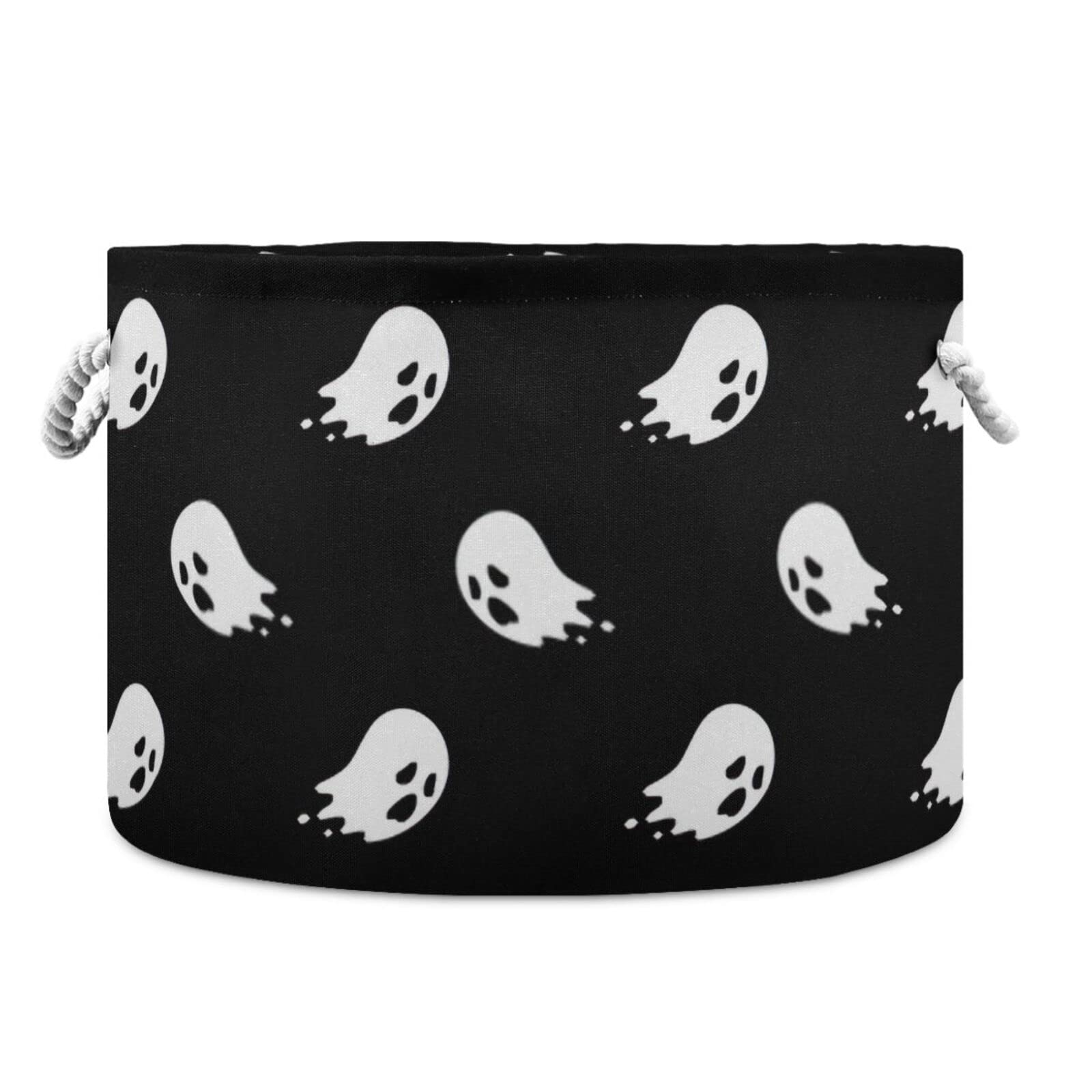 Ghost Pattern Halloween Spooky Cotton Rope Basket Large Capacity Toys Storage Organizer Gift Baskets Clothes Laundry Hamper Holiday Ornament Storage Bin