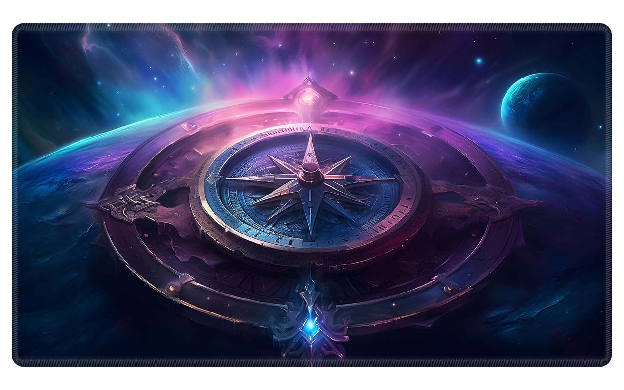 EDGFRTOIO Playmat with Zones for MTG Card Game Playing, Game Mats Tabletop Magic Play Mats 24"x14" Commander Deck Gaming Desk Duel Mat Card Gameplay Mats for Beginner, Magical Compass in Space — image 1