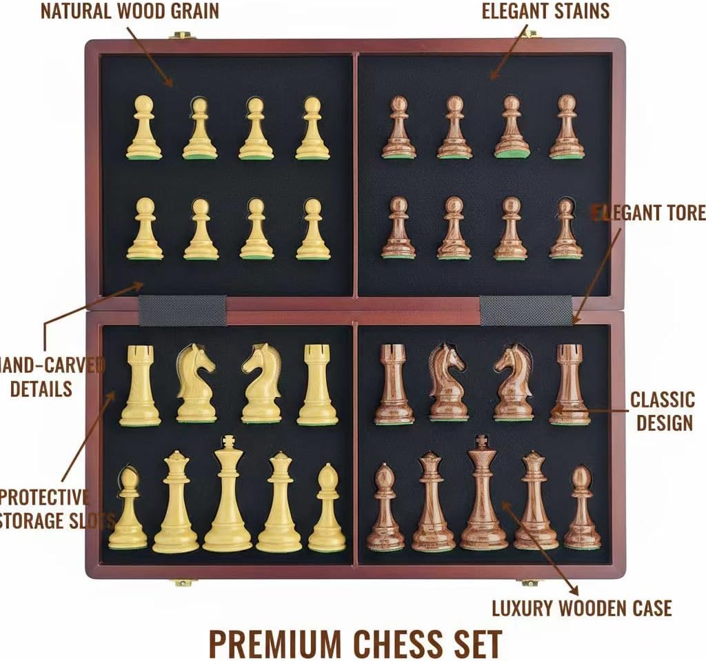 18" Wooden Chess Set with High Polymer Weighted Standard Chess Pieces,Large Deluxe Folding Storage Wooden Chess Board Sets, Premium Board Games for Adults and Kids Enthusiasts