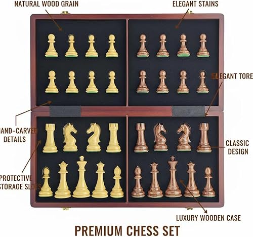 Miniatura 3 de Juego de ajedrez de madera de 18 pulgadas con piezas de ajedrez estándar de alto peso de polímero, juegos de tablero de ajedrez de madera grandes