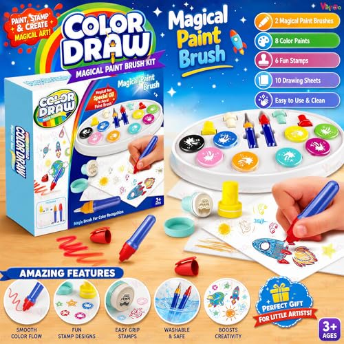 Image of VikriDA Color Wonder Magic Light Brush for Kids | Mess Free Painting Station & Drawing Activity Toy for Toddlers | Creative Learning Toy for Boys & Girls Age 3, 4, 5 Years | Multicolor (Small)
