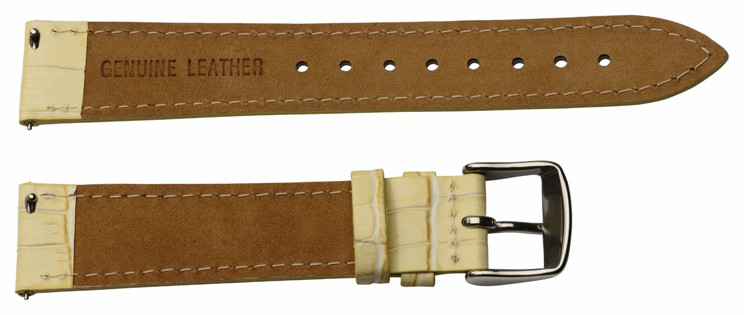 Clockwork Synergy - 2 Piece Ss Leather Classic Croco Grain Interchangeable Replacement Watch Band Strap 13mm - Solid Khaki - Men Women