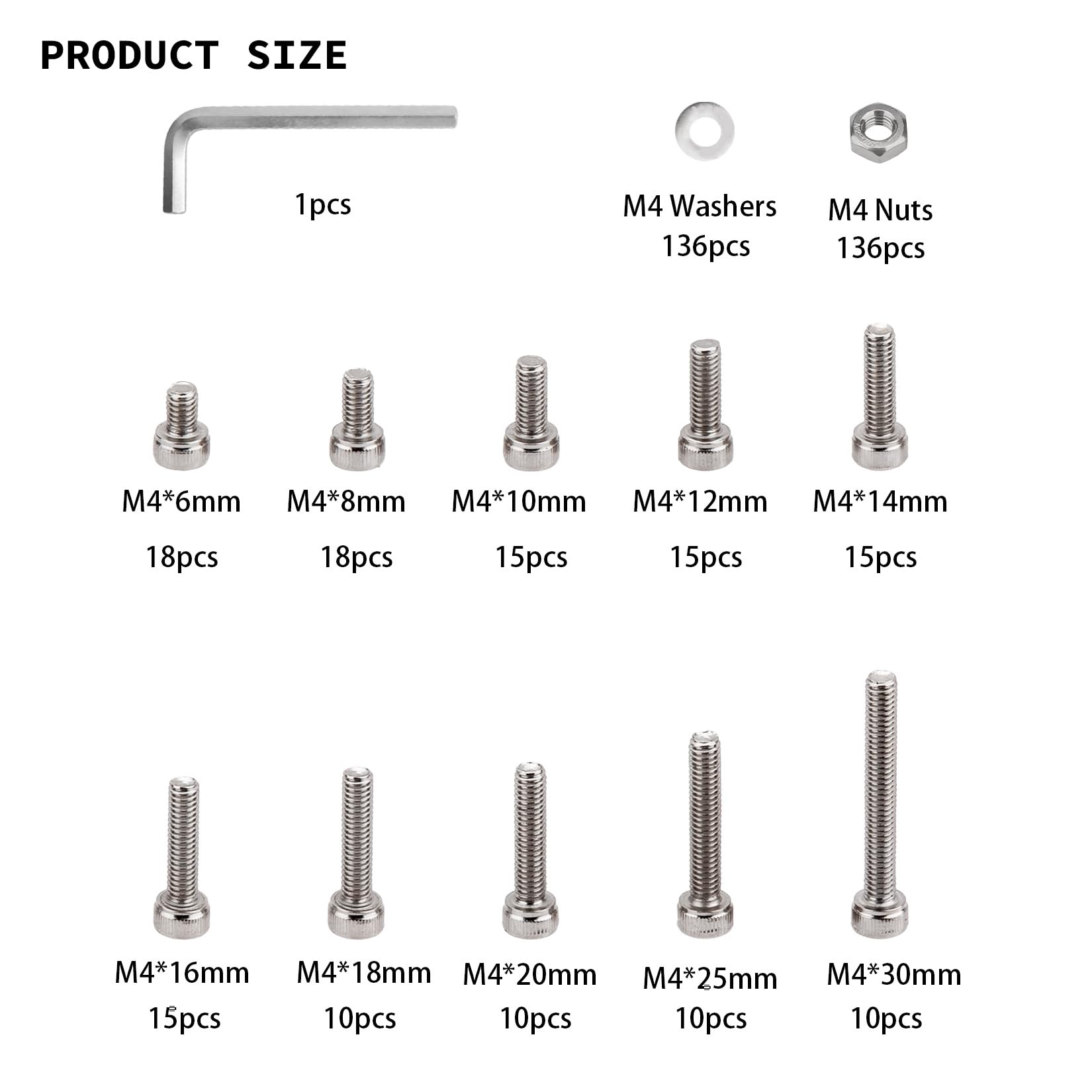 Set Viti E Bulloni M3 361 Pezzi - Testa Esagonale, Neri, Con Dadi E Rondelle - Foto 5