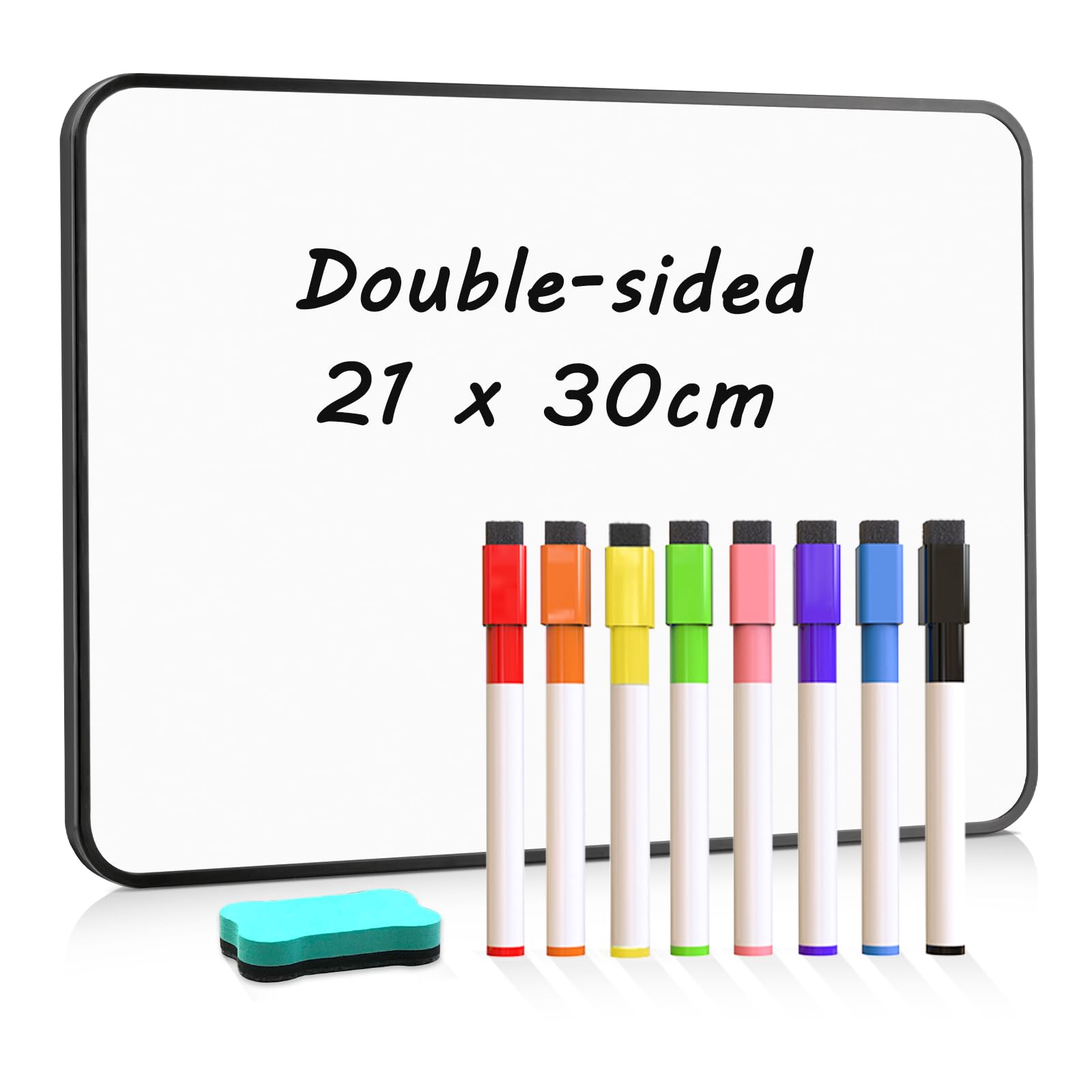 QUEENLINK Double-Sided Magnetic Whiteboard, A4 Size Dry Erase White Board, 21X30cm Small Lap Boards Kit Portable Mini Classroom Whiteboard for Students and Children