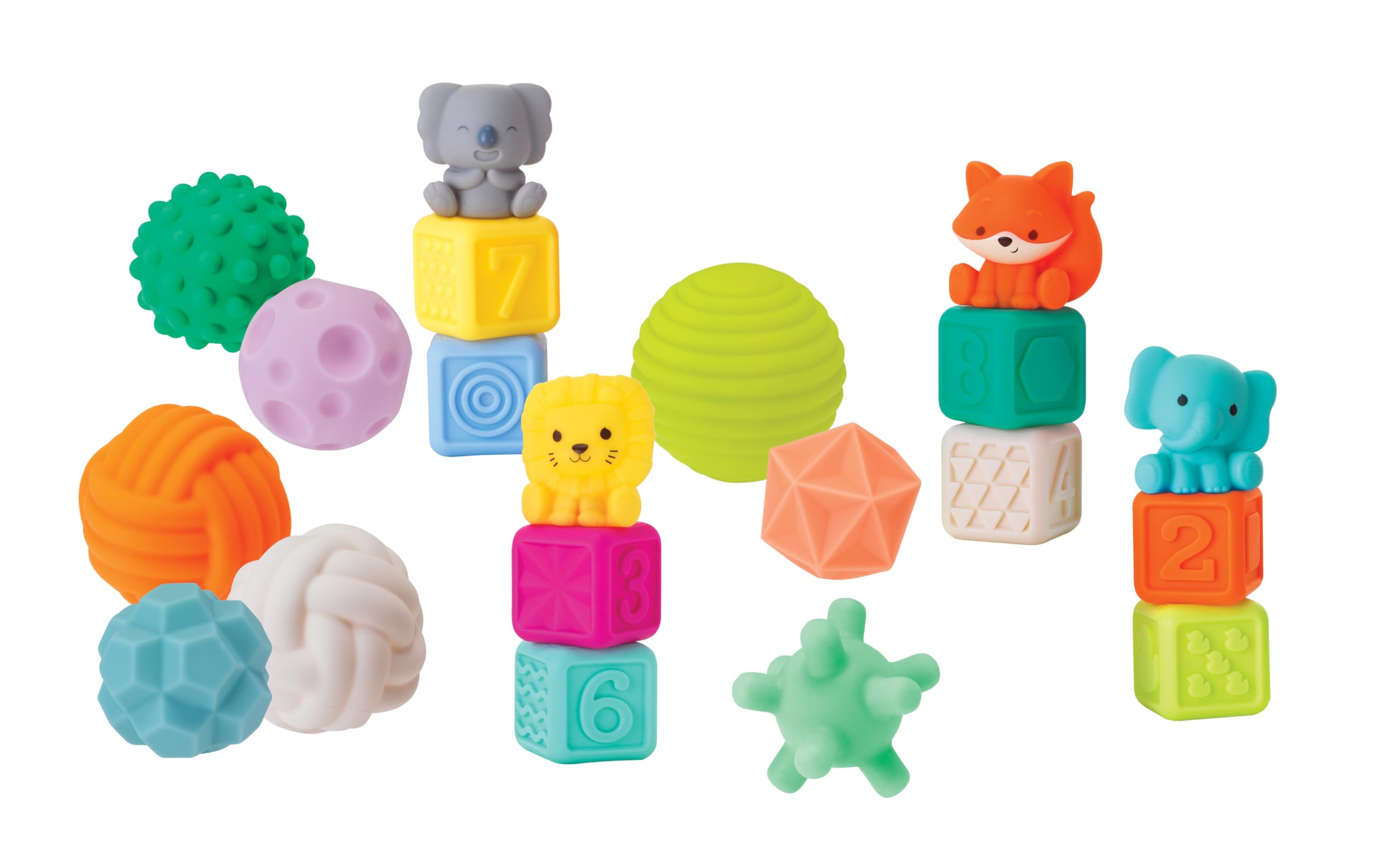 INFANTINO Balls, Blocks & Buddies 20-Piece, Sensory Toy Set for Sensory Exploration, Fine & Gross Motor Skill Development, BPA-Free, from 6+ Months