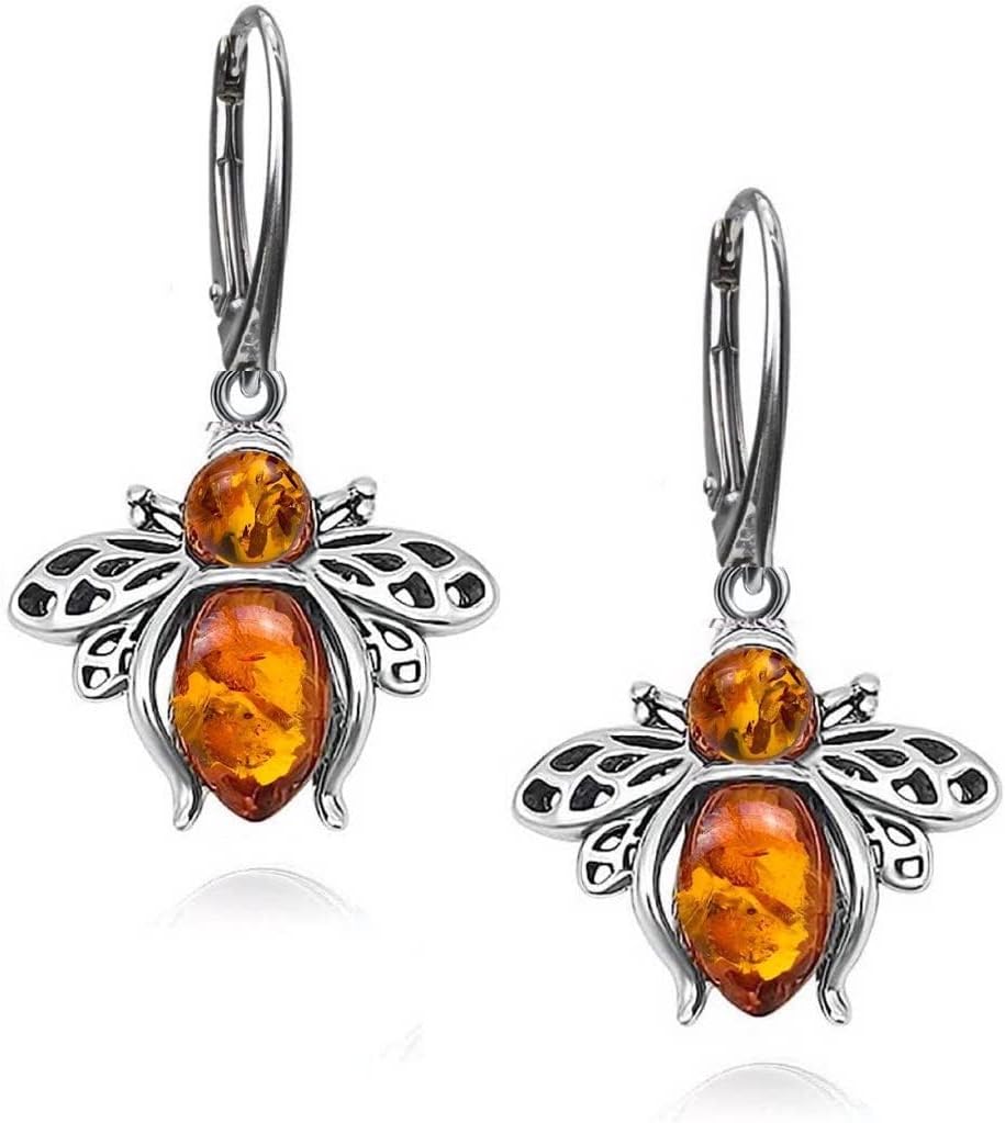 Ian and Valeri Co. Amber Sterling Silver Honey Bee Dangle Leverback Earrings