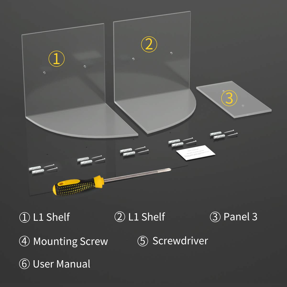 HIIMIEI Corner Shelf, Acrylic 5 Tier Corner Floating Shelf Wall Mount