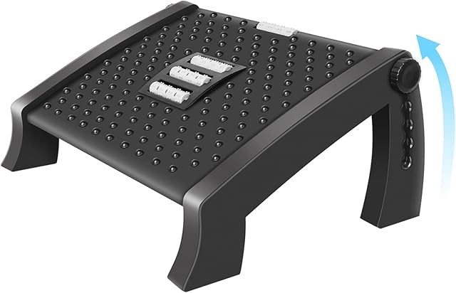 Adjustable FootRest, Ergonomic Desk Footrest with Massage Function, 6 Adjustable Height Footrest Non-Slip Foot Stools for Office, Relieve Leg, Knee and Back Pain, Great for Home & Office & Travel