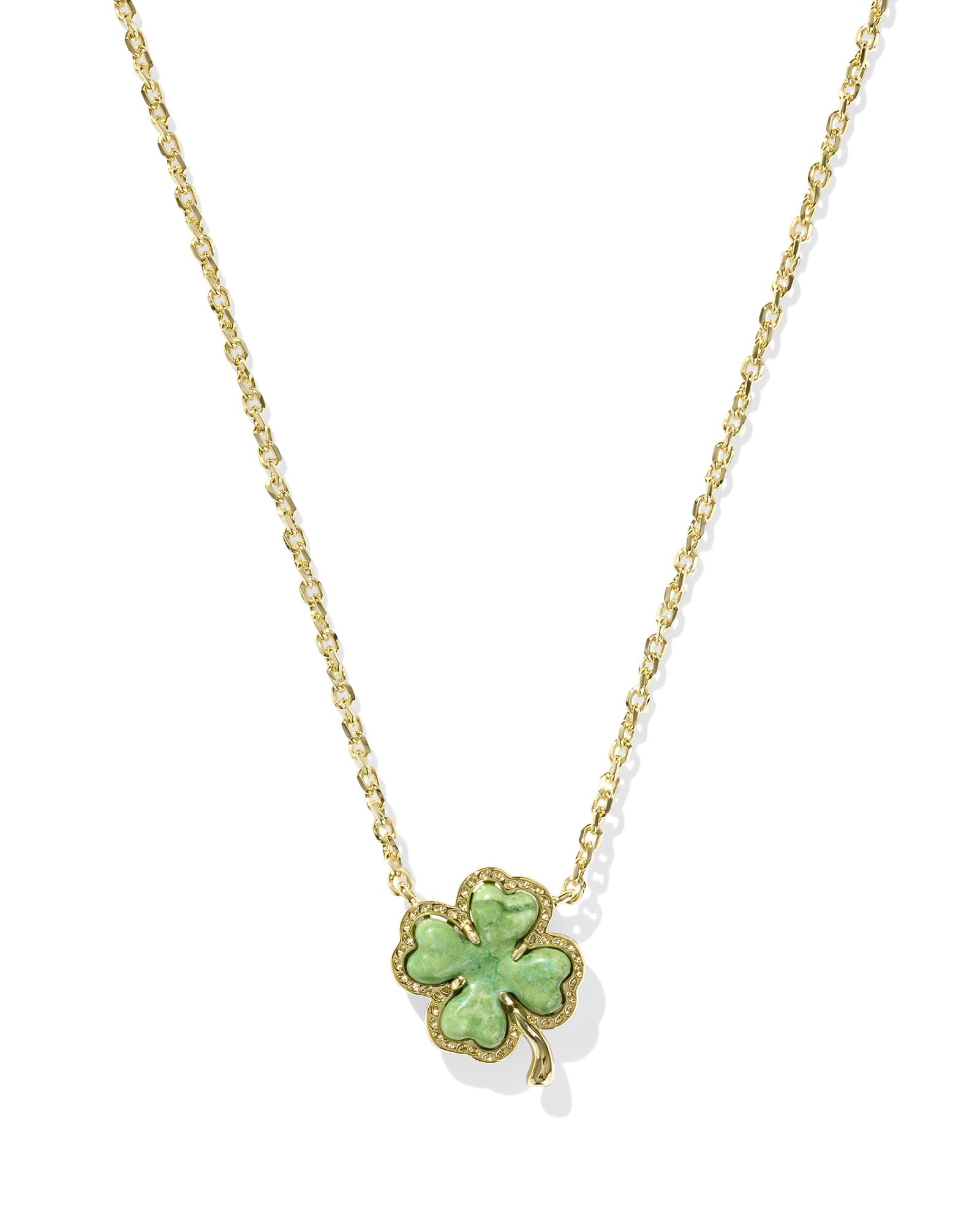 Kendra Scott Clover Short Pendant Necklace in Lime Green Magnesite 14k Gold-Plated Brass Fashion Jewelry for Women
