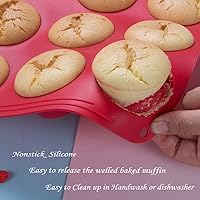 Vista 4 de Webake Molde para magdalenas de 12 tazas, molde europeo de silicona para magdalenas, bandeja antiadherente para magdalenas, molde para magdalenas