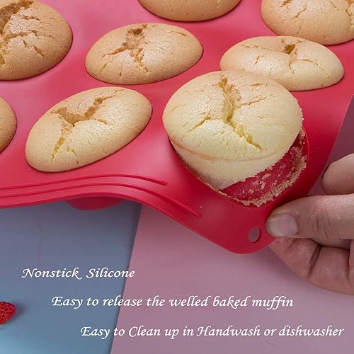 Miniatura 4 de Webake Molde para magdalenas de 12 tazas, molde europeo de silicona para magdalenas, bandeja antiadherente para magdalenas, molde para magdalenas de