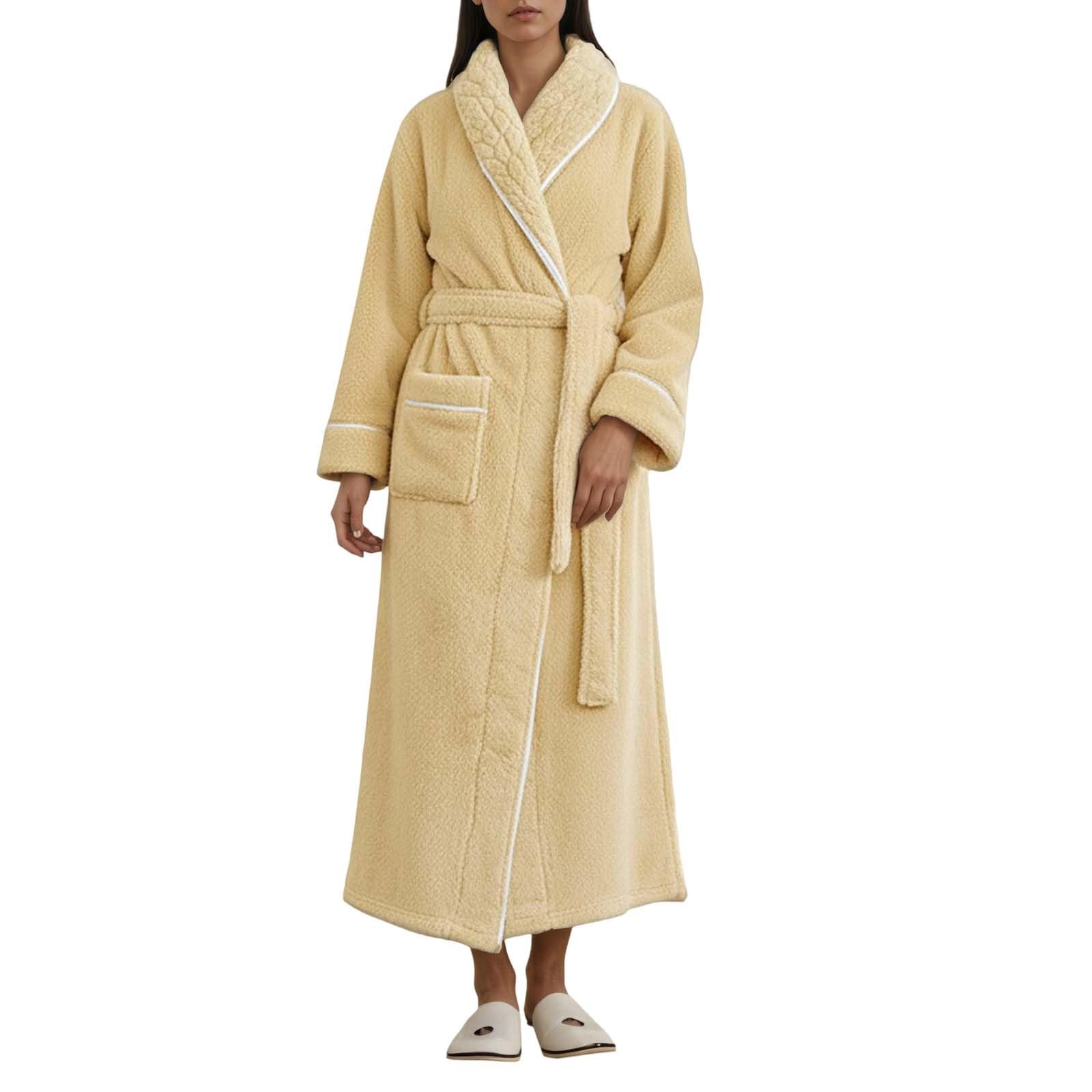 Genérico Albornoz para mujer polar 2026 kimono suave cálido con bolsillos para spa cuidado personal (marrón, XXXL)