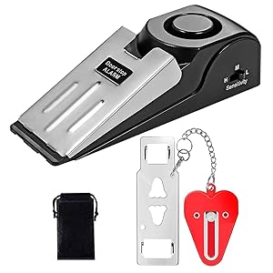 Alarma de Parada de Puerta con alarma de 120dB, Cerradura de Puerta Portatil, Kit de Puerta de Seguridad de Doble Protección Ajustable para el Hogar, Hotel, Viajes, Protección Personal