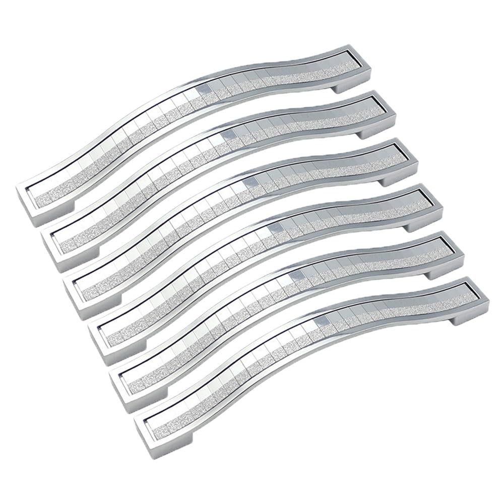 6Pcs Shiny Crystal Cabinet Handles, Glitter Drawer Pull Handles, Cupboard Pulls Furniture Door Pull Handles for Kitchen Wardrobe Cupboard 128mm