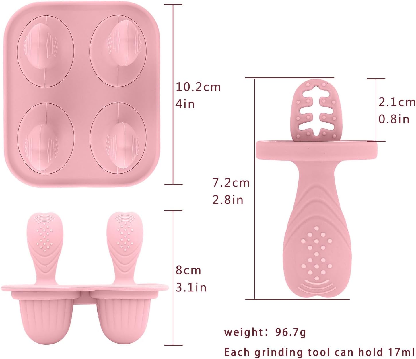 Silicone Baby Ice Pop Molds with Easy-Grip Handles, 4-Cavity Frozen Food Feeder Tray for Toddlers, Mini Popsicle Maker for Feeding Stage, Fruit Puree & Breast Milk Snacks(Light Pink)