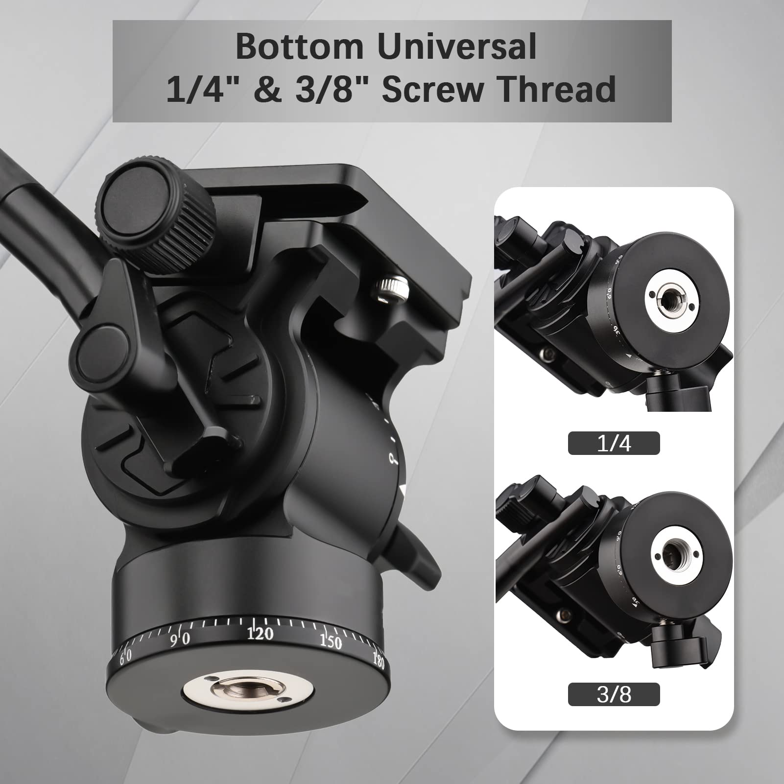 Andoer Camera Video Fluid Head Pan Tilt Tripod Head Panorama Ballhead Tripod Mount 1/4 Inch Tornillo 10kg / 22lbs Capacidad de Carga con manija Desmontable 2pcs Placa de liberación rápida
