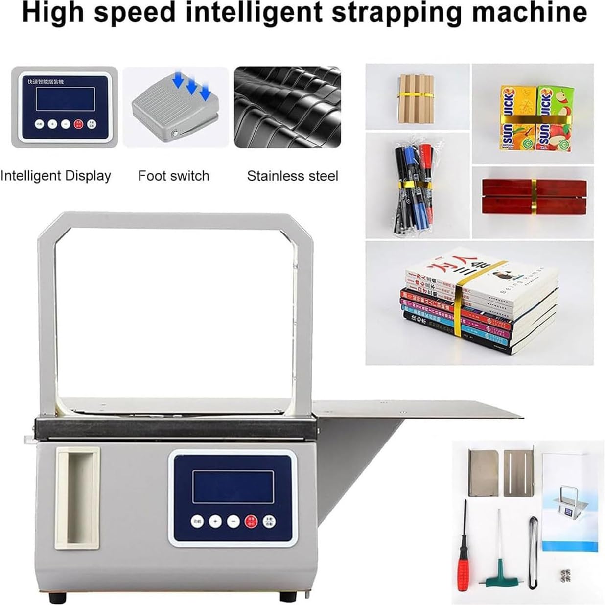 Vegetable Strapping Machine, Intelligent Induction OPP Tape Tying Machine, Commercial Hot Melt Tape Banding Machine for Vegetables Food Packing Bundling