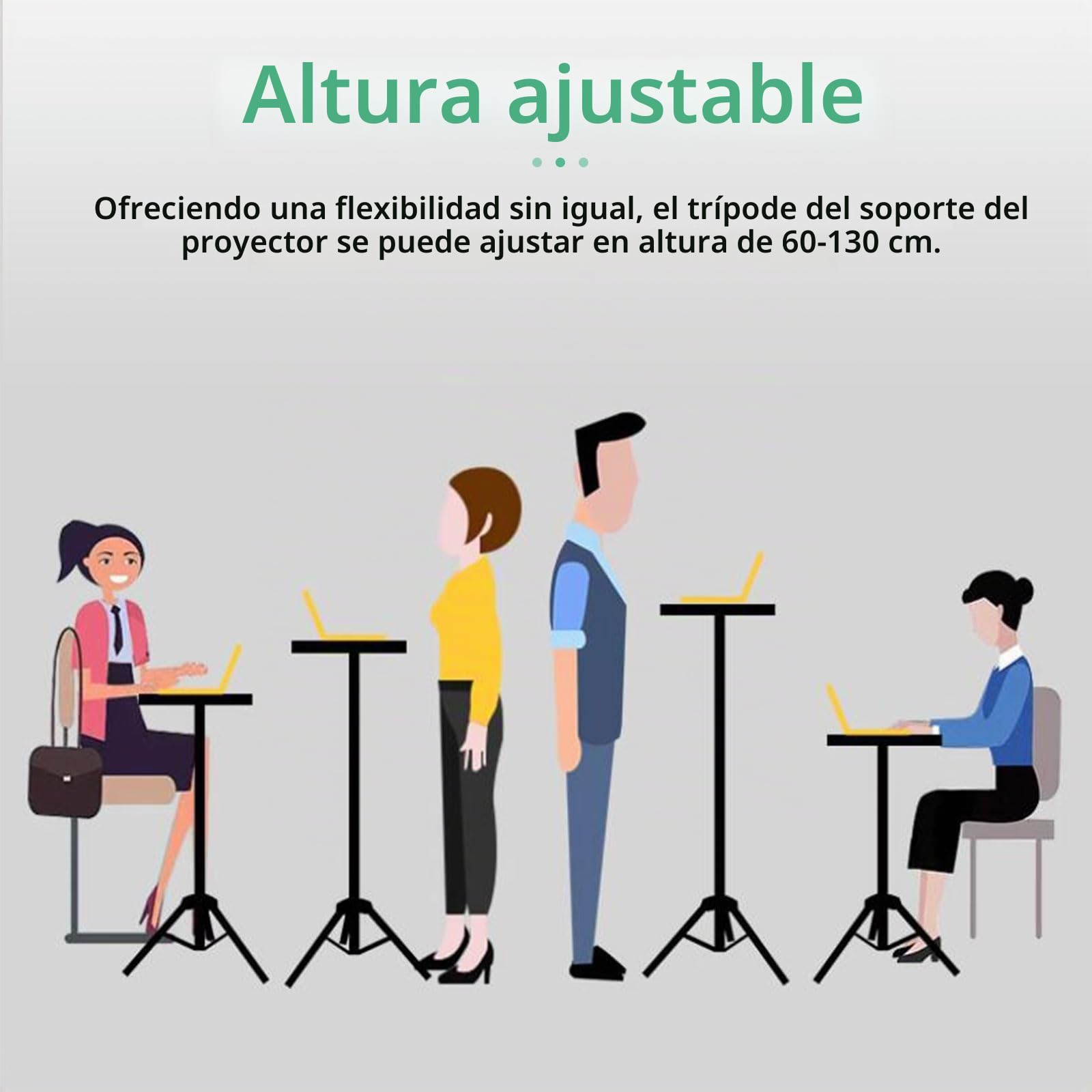 Soporte para proyector con ruedas, soporte de suelo para tablet con banda elástica y soporte de suelo, altura ajustable de 60 cm a 120 cm, trípode versátil