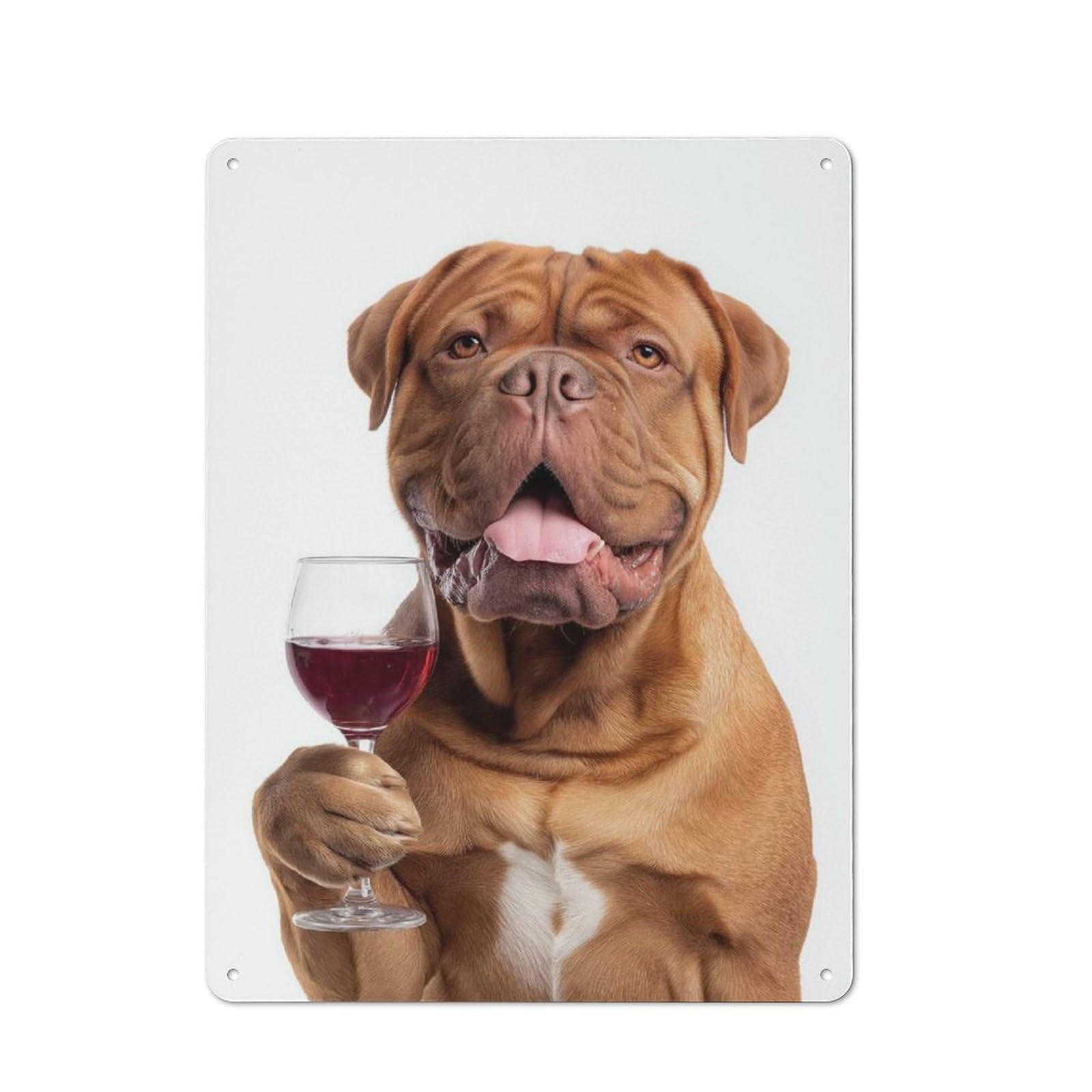 Junmoney Dogues De Bordeaux Dog With Wine Glass Rustic Metal Plaque 40X30cm For Living Room Wall, Suited To Home Wall Decor Collectors