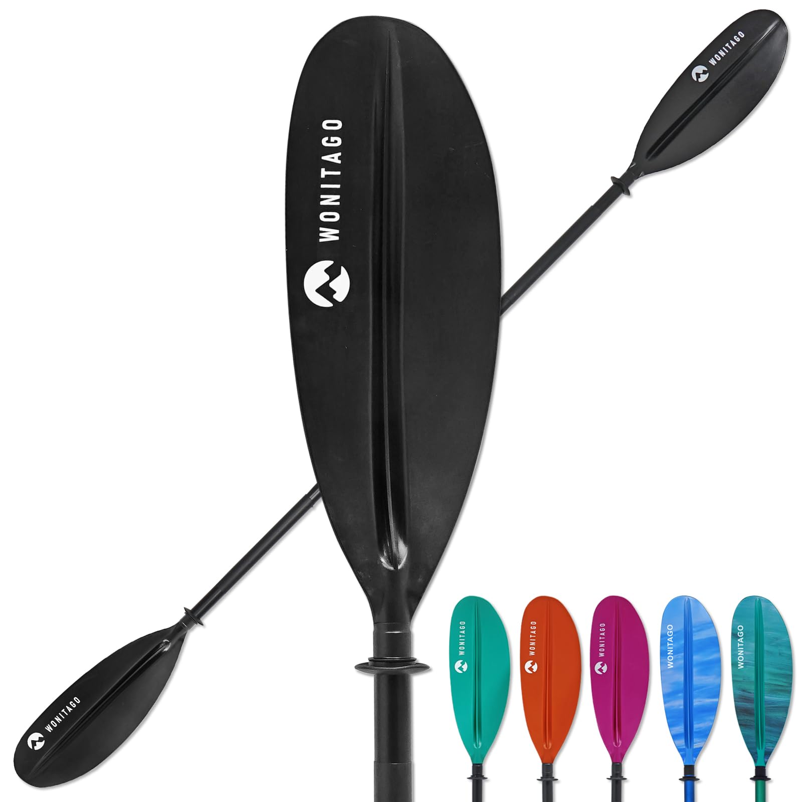 Kayak Paddle with Aluminum Shaft and Reinforced PP Blade, Floating Kayak Oar for Kayaking Canoeing and Boating, 220 cm/86 inches - 230 cm/90 inches