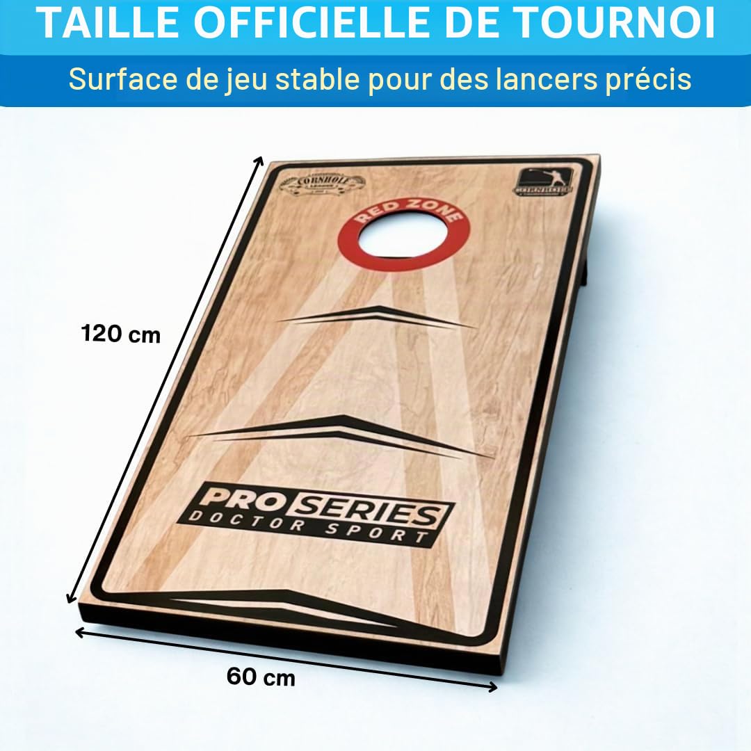 Cornhole Professional - 1 planche - 120 x 60 cm - Sacs officiels de 15 x 15 cm - Dans un sac de transport - Red Zone Original - Cornhole League 1883