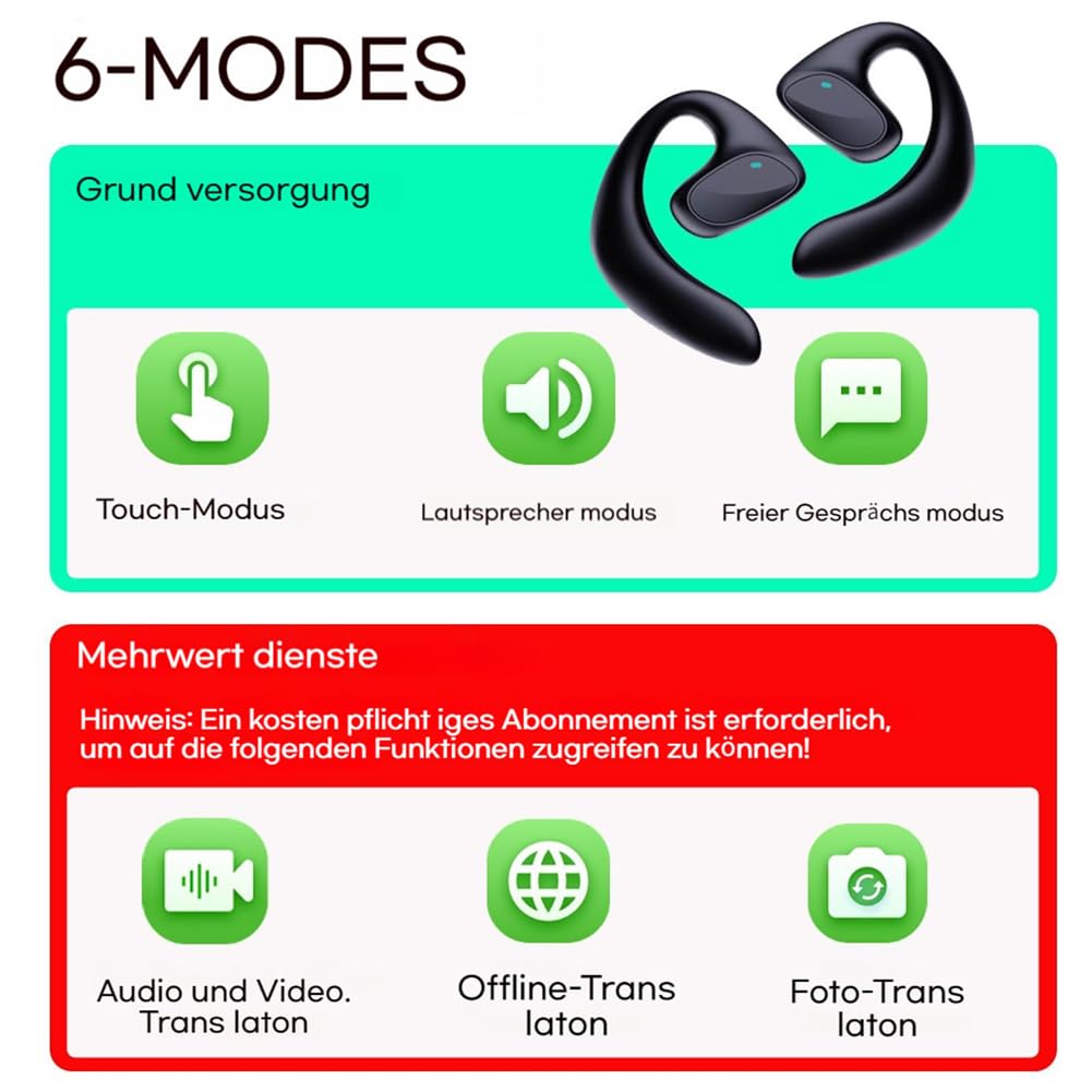 Quinux Talkbuds, Talkbuds Translator, Ai Voice Translator Headphones, UnterstüTzt 144 Sprachen, Real Time Wireless Bluetooth Translator, füR Reisen, Business, Studium (2pcs)