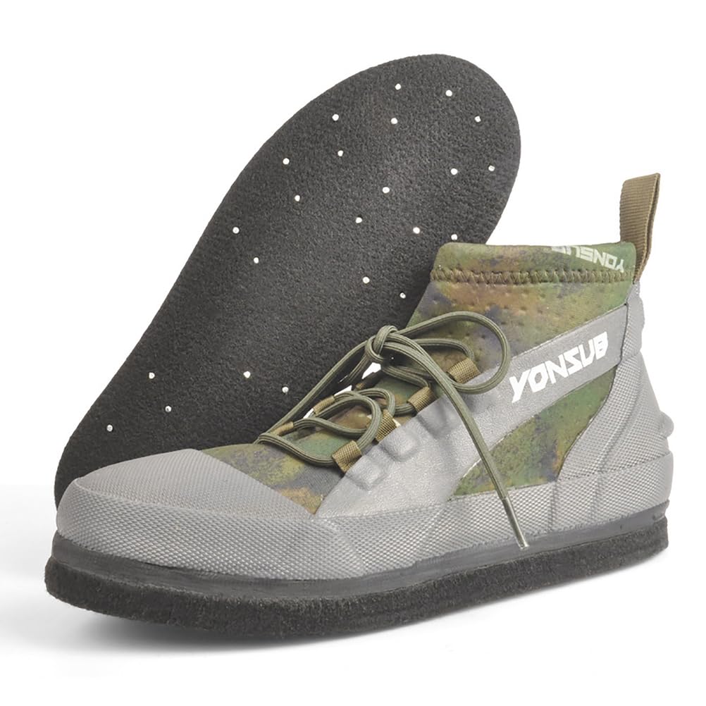 Rock Fishing Wading Boots with Felt Sole & Steel Studs - Anti-Slip Neoprene Reef Shoes for Men, Quick-Dry Breathable Drainage Shoes for Surf, Jetty, and Sea Fishing