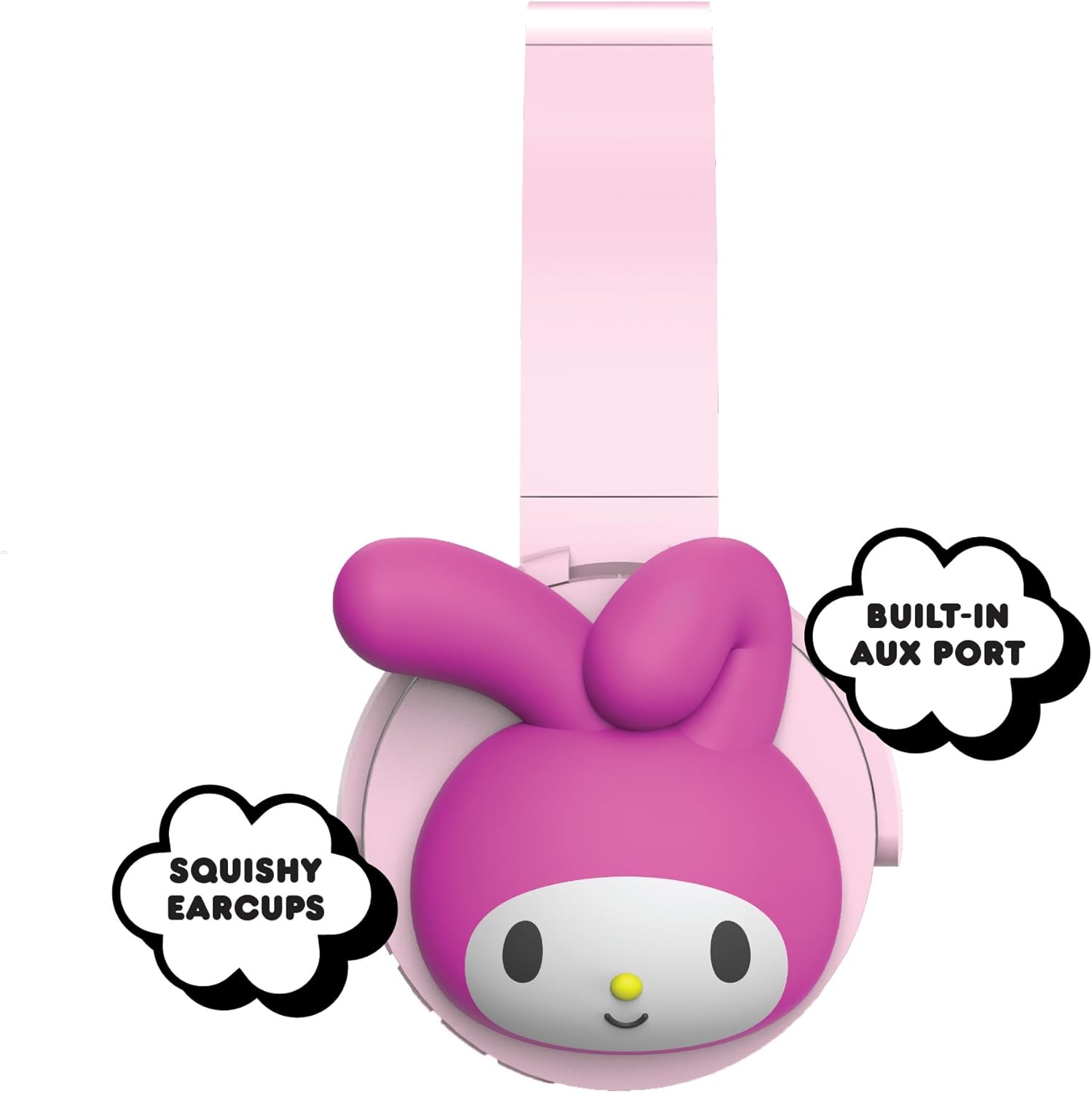 Hello Kitty 2-in-1 Wireless Bluetooth Headphones with Wired Earbuds – Foldable Over-Ear Headset with Built-in Mic, AUX Cable, Adjustable Headband, and Onboard Controls – My Melody