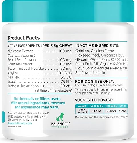 Miniatura 4 de Balanced Breed Probióticos para perros digestivos para la salud intestinal masticable, hecho en Estados Unidos, sin OMG, aprobado por veterinarios,