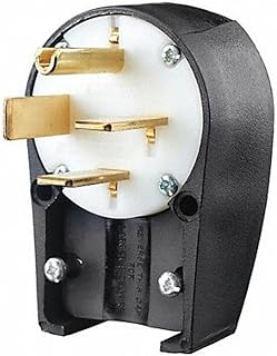 Bryant Electric 8452ANPB Angle Plug, Industrial Grade, Grounding, NEMA 15-50P, 3 Phase 250V, 50 Amp, Black/White