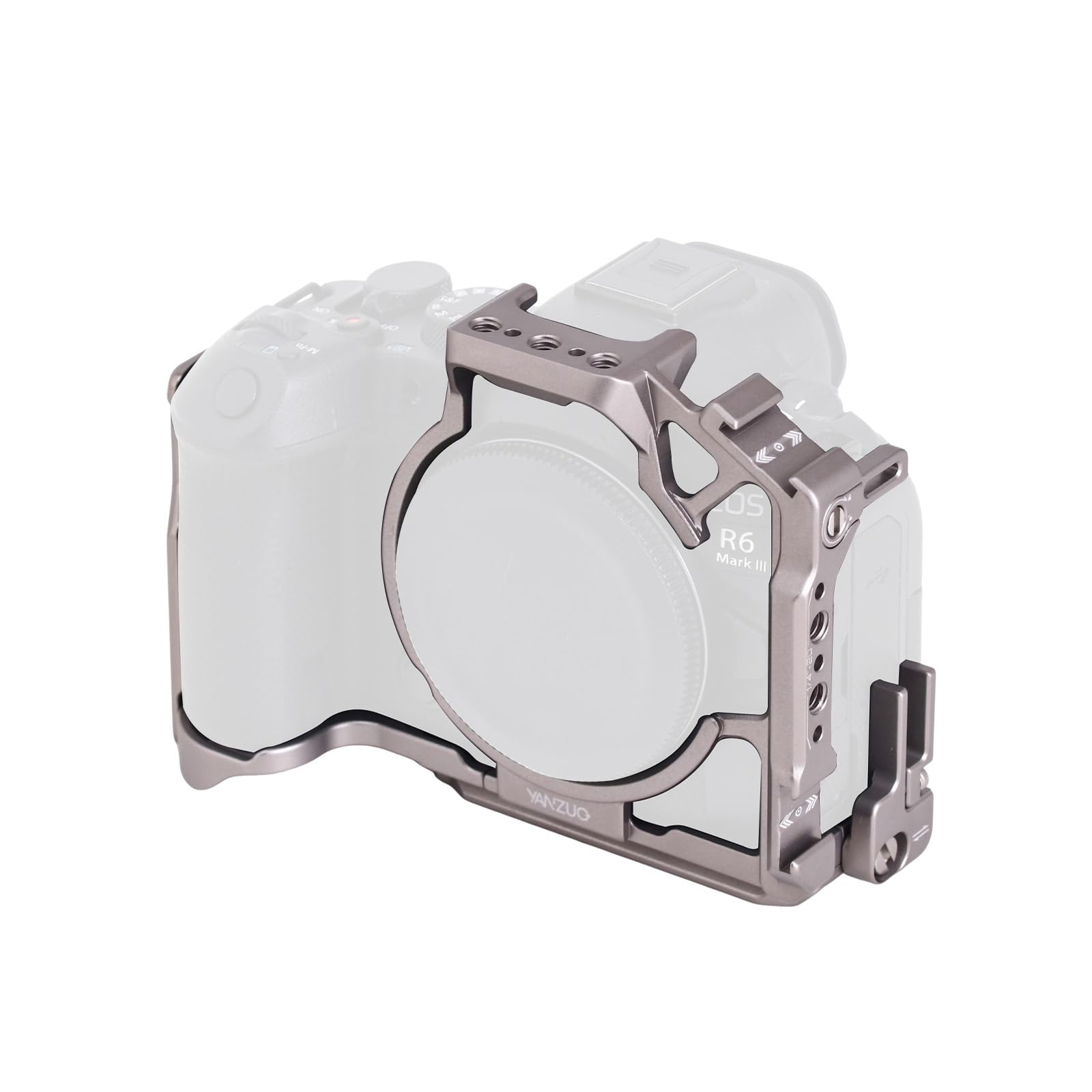 Camera Cage for Canon R6 Mark III R6 III, 6061 Aluminum Alloy Modular Protective Frame DIY Camera Rig, 38mm Arca Swiss Quick Release, 2-Point Fixed Anti-Deflection, Cold Shoe Mount (Titanium)-image-4