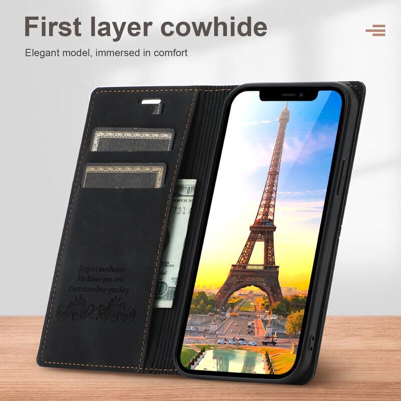 Housse en cuir iPhone 14 Pro rouge foncé élégant étui à rabat haute finition pour 6,1 pouces