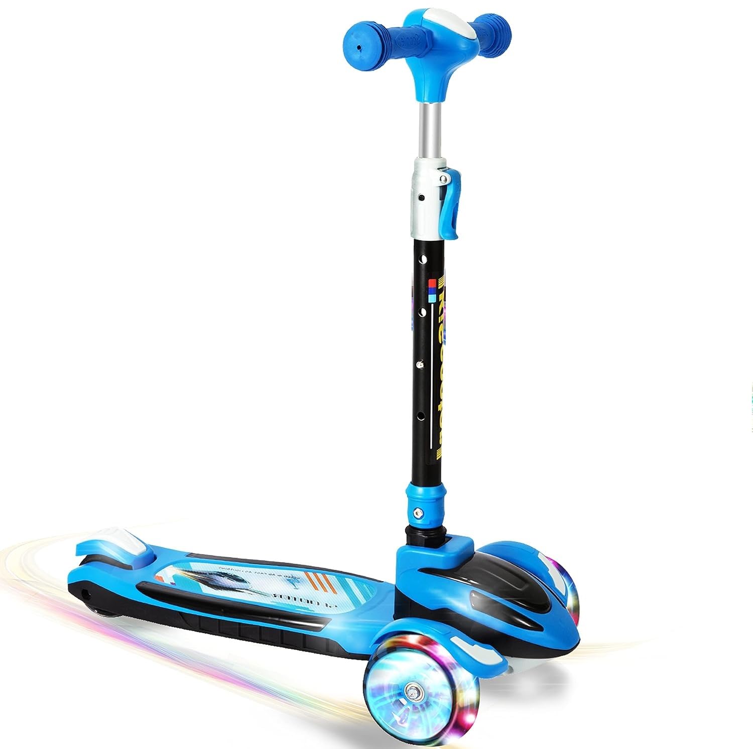 Ki Scooter Kids Scooter- 3 Wheel Try Scooter, 4 Adjustable Height Scooters for Kids, Lean to Steer with Extra-Wide PU Led Light Wheels, Kick Scooters for Boy & Girls Ages 3-14 (Blue)