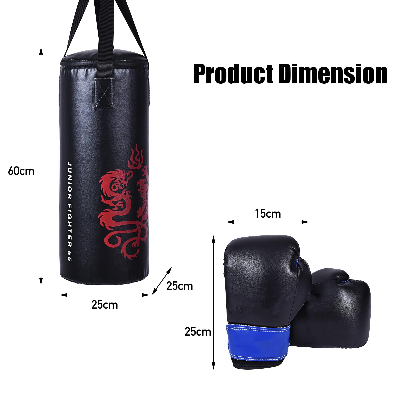 KOMFOTTEU Boxsack 10kg, Kinder Boxset inkl. 8 OZ Boxhandschuhen & Springseil, Hängend Box Sack, Punching Bag Punchingsack Kickboxen für Jugend Erwachsene