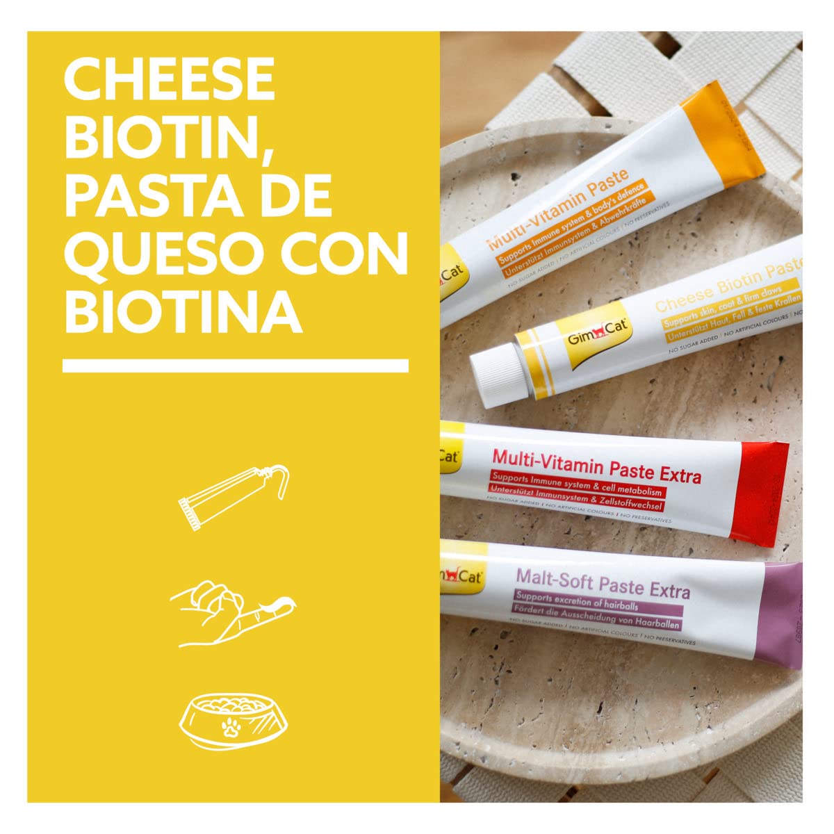 GimCat Cheese Biotin, pasta de queso con biotina - Con queso aromático, zinc y aceite de linaza para pelaje, piel y garras - 1 tubo (1 x 200 g)