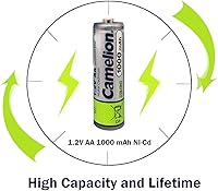 Vista 6 de Camelion AA Size NiCd Níquel Cadmio 1.2V 1000 mAh Batería recargable para luces solares de jardín (paquete de 8)