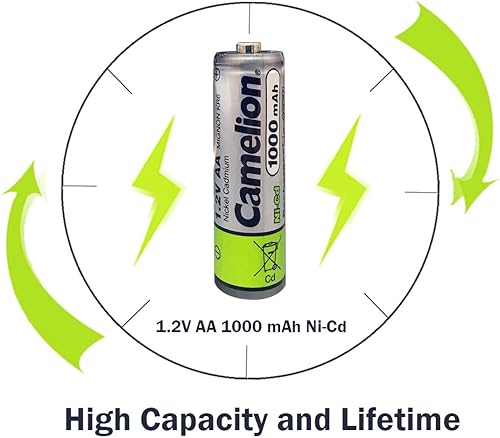 Miniatura 6 de Camelion AA Size NiCd Níquel Cadmio 1.2V 1000 mAh Batería recargable para luces solares de jardín (paquete de 8)