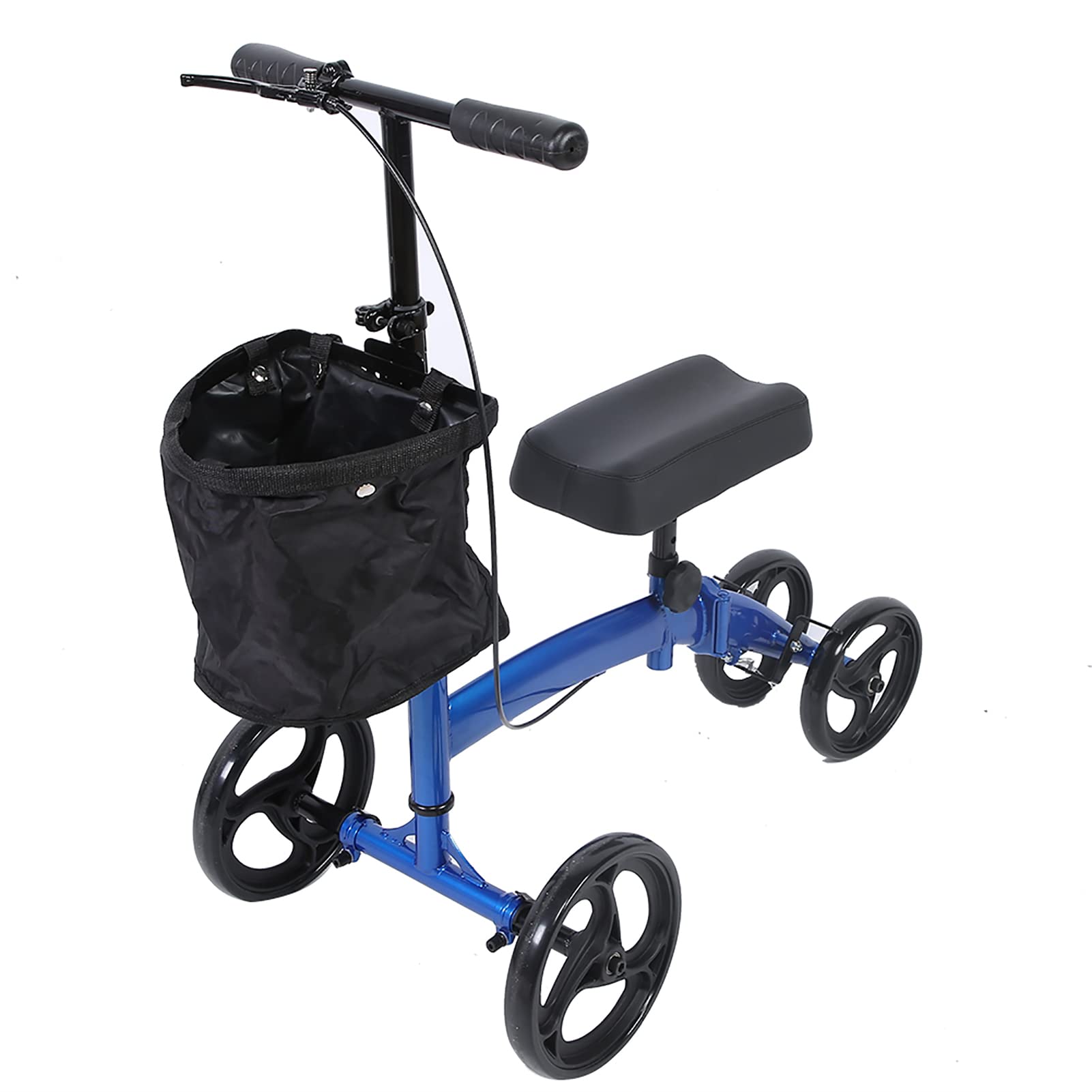 Steerable Knee Scooter, Adjustable Handlebar Knee Walker Memory Foam Leg Pad Stable Iron Frame Leg Knee Walker Scooter for Comfort 140Kg Bearing Capacity