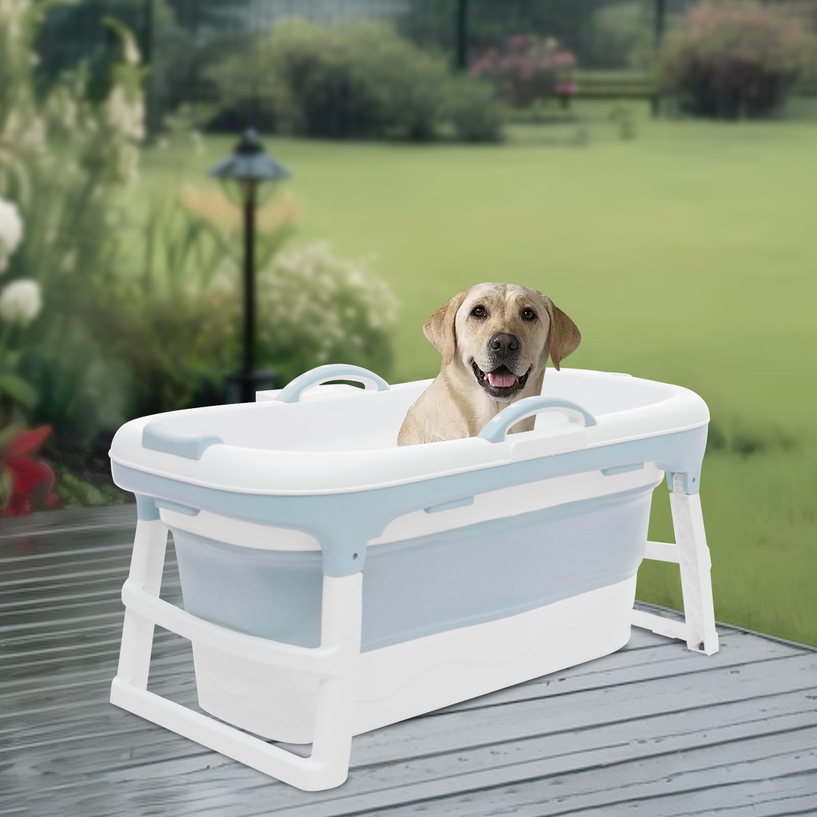 Baignoire pliable pour grands chiens avec bouchon de vidange d'eau, portable, pour laver et entretenir les chiens, jusqu'à 150 kg