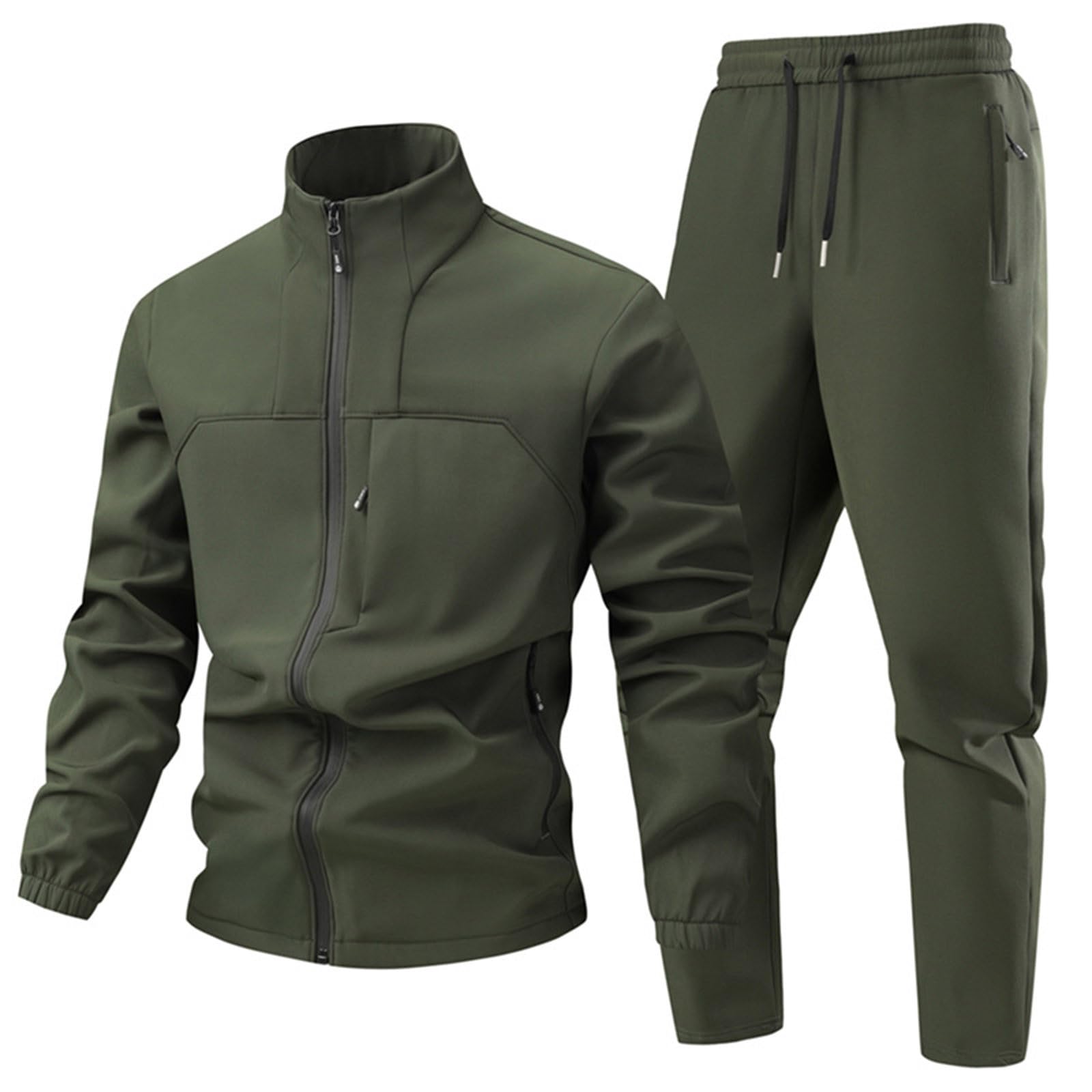Sportanzug Herren Einfarbig Jogginganzug Set Wasserdichte Winddicht Softshelljacke und Baggy Bequem Sporthose mit Kordelzug Zweiteiliger Sportliche Outdoor Freizeitanzug Outdoorjacke
