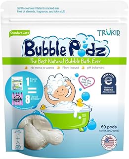 TruKid Bubble Podz Bubble Bath for Baby & Kids, NEA-Accepted for Eczema, Gentle Refreshing Colloidal Oatmeal Bath Bomb for Sensitive Skin, pH Balance 7 for Eye Sensitivity, Unscented (60 Podz)