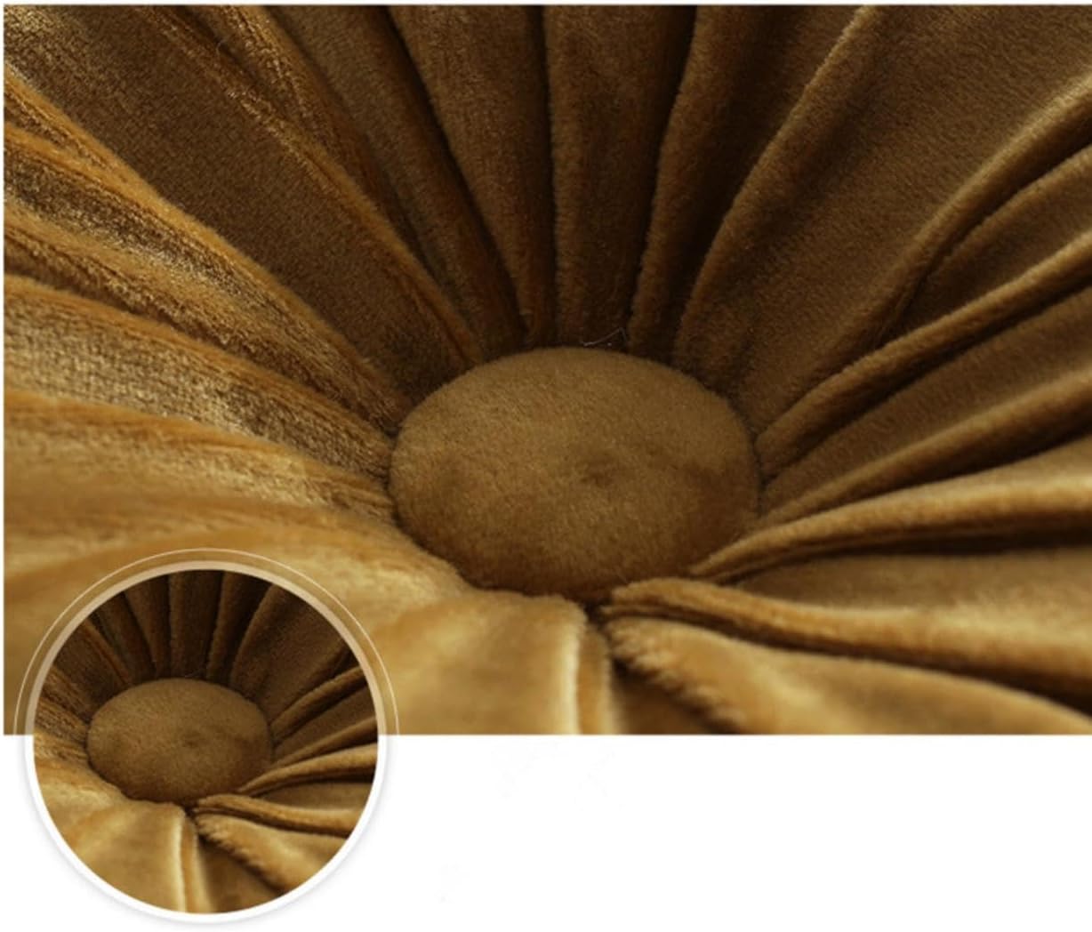 Round Throw Pillow, 13.7” Solid Color Decorative Round Dutch Velvet Floor Pillows Pleated Round Throw Pillow Floor Cushion Pillows for Sofa Couch Chair Bed Living Room, Yellow