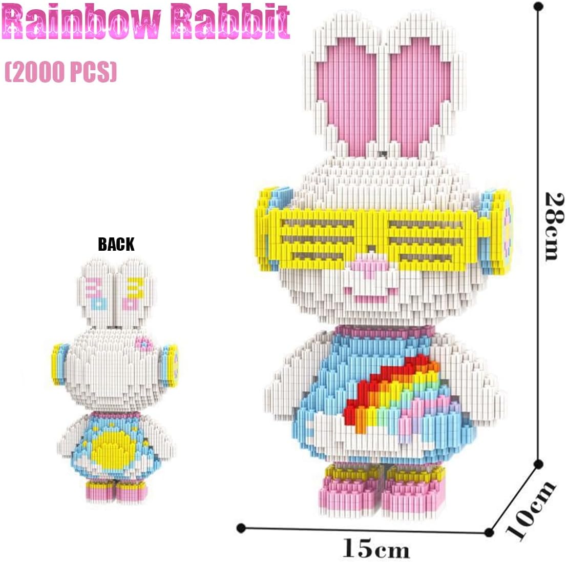 HONLANCH Animal Rainbow Rabbit Micro Building Blocks Set（2000PCS 28cm High Series） Gift for Adults and Kids