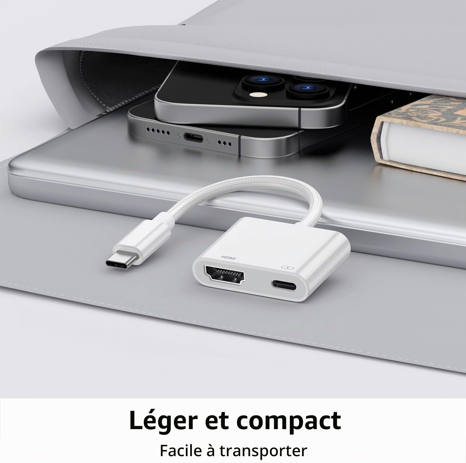 Adaptateur USB C vers HDMI pour iPhone 17 16 15, Convertisseur d'écran pour iPad MacBook vers HDTV Projecteur
