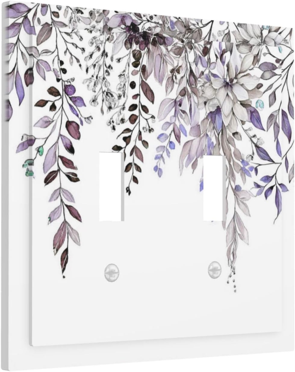 Decorative Light Switch Cover Plate Rustic Purple Sage Violet Eucalyptus Leaf Leaves 2 Gang Wall Plate Oversized Double Toggle Two Switch Cover Plate Dual Electrical Face Plate image 2