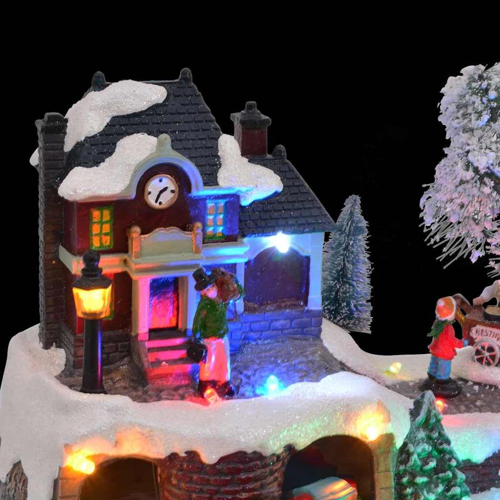 Weihnachtliche Tischdekoration aus Harz mehrfarbig, 23,5 x 16 x 18,5 cm, mit dekorativen Lichtern für Wohnzimmer Flur Kaminsims Winterdorf Deko
