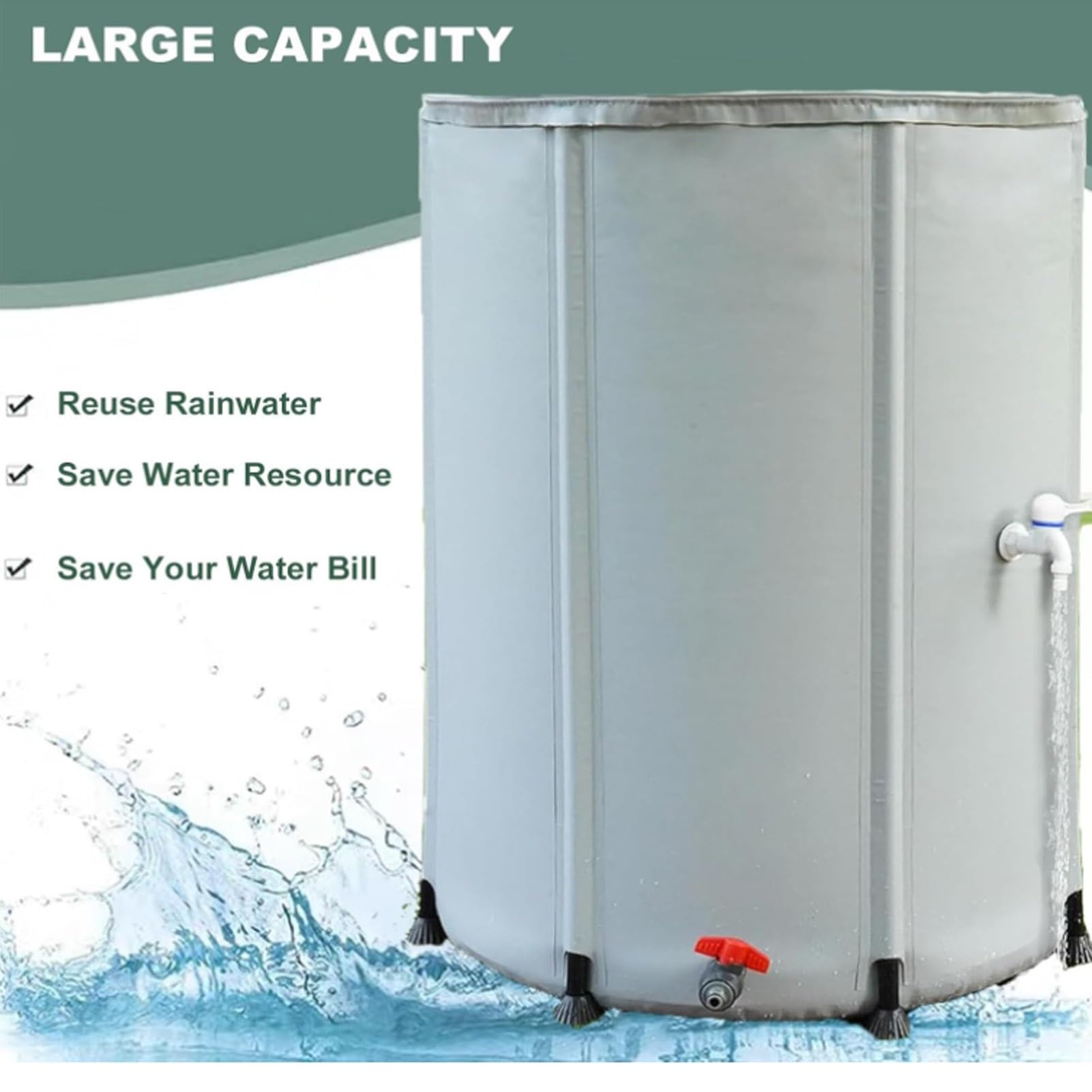 Serbatoio d'Acqua Portatile Pieghevole per la Raccolta dell'Acqua piovana con Rete, Supporto Tubo di Scarico Pieghevole, Rubinetto e Coperchio Cerniera Il Sistema da Giardino(160L(50cm*88cm))