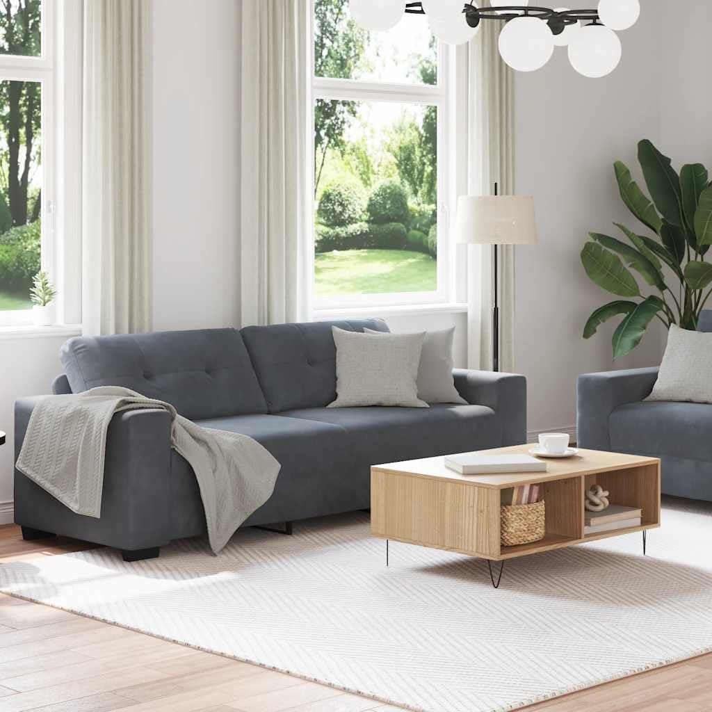 Juego de sofá de 2 piezas con cojines de terciopelo gris oscuro, cómodo mueble tapizado para sala de estar, habitación de invitados y oficina, con marco de madera y metal resistente, ideal