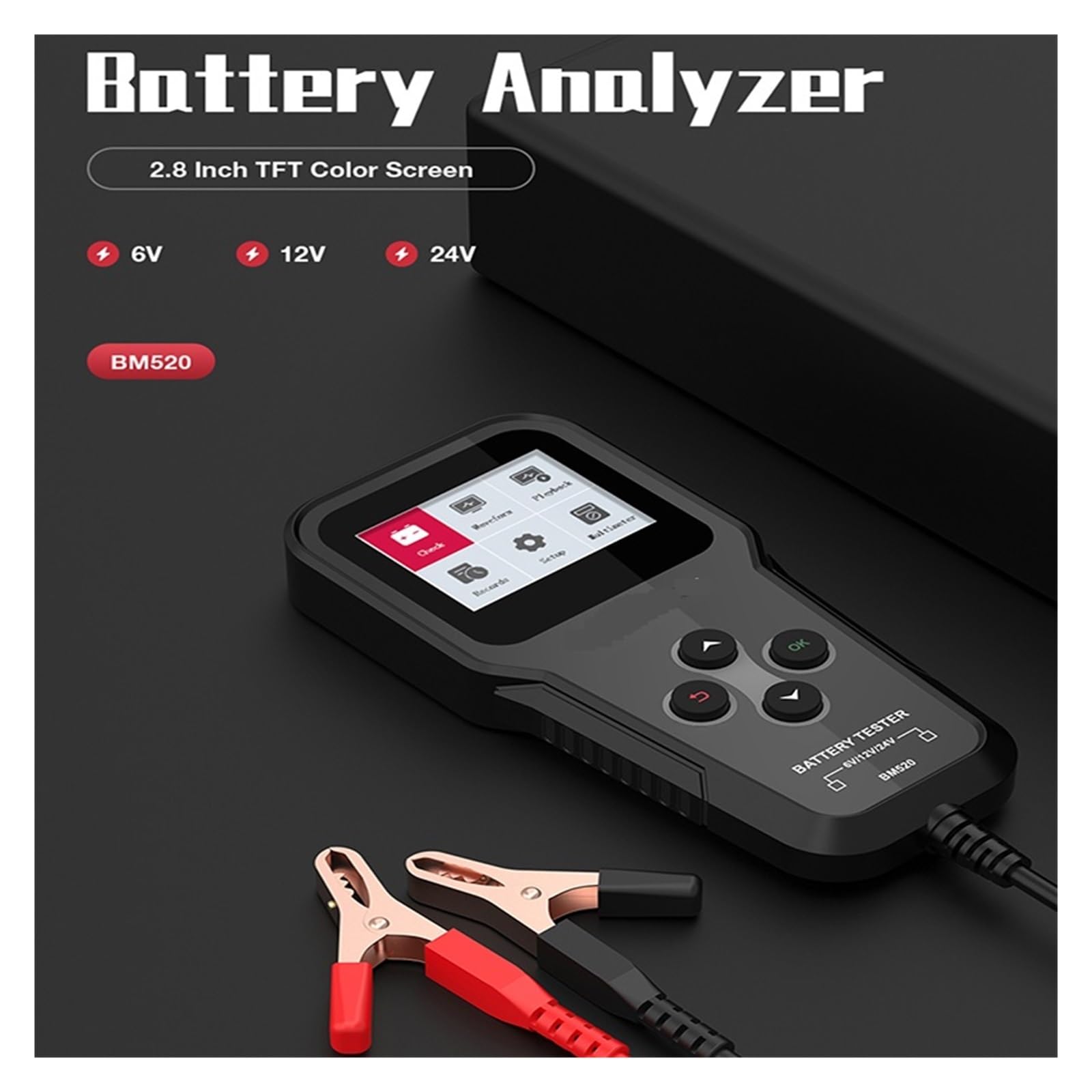 Tester baterii, Tester akumulatora samochodowego BM520 100-2000 Tester napięcia CCA 2Ah-220Ah Tester rezystancji wewnętrznej Analizator baterii